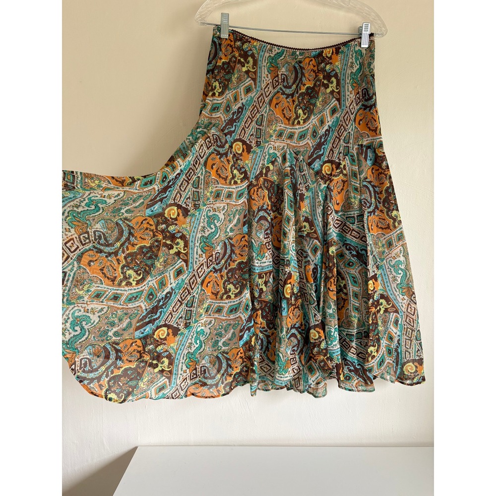 Vintage Y2K Newsworthy Midi Skirt Medium Brown Paisley Boho Flowy Whimsigoth - Picture 2 of 11